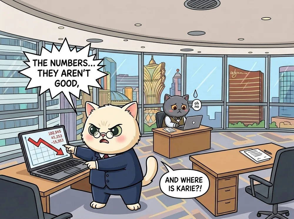 Storybook spread of two cats at office desks checking the numbers